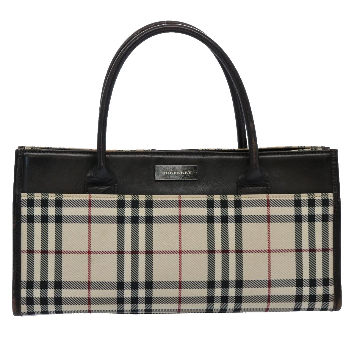 BURBERRY Nova Check Hand Bag Nylon Beige Dark Brown Auth uy141 - 0