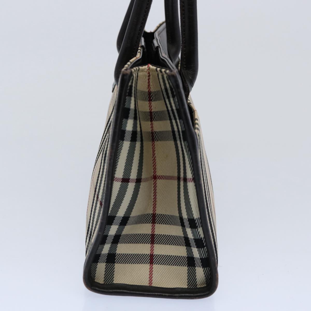 BURBERRY Nova Check Hand Bag Nylon Beige Dark Brown Auth uy141