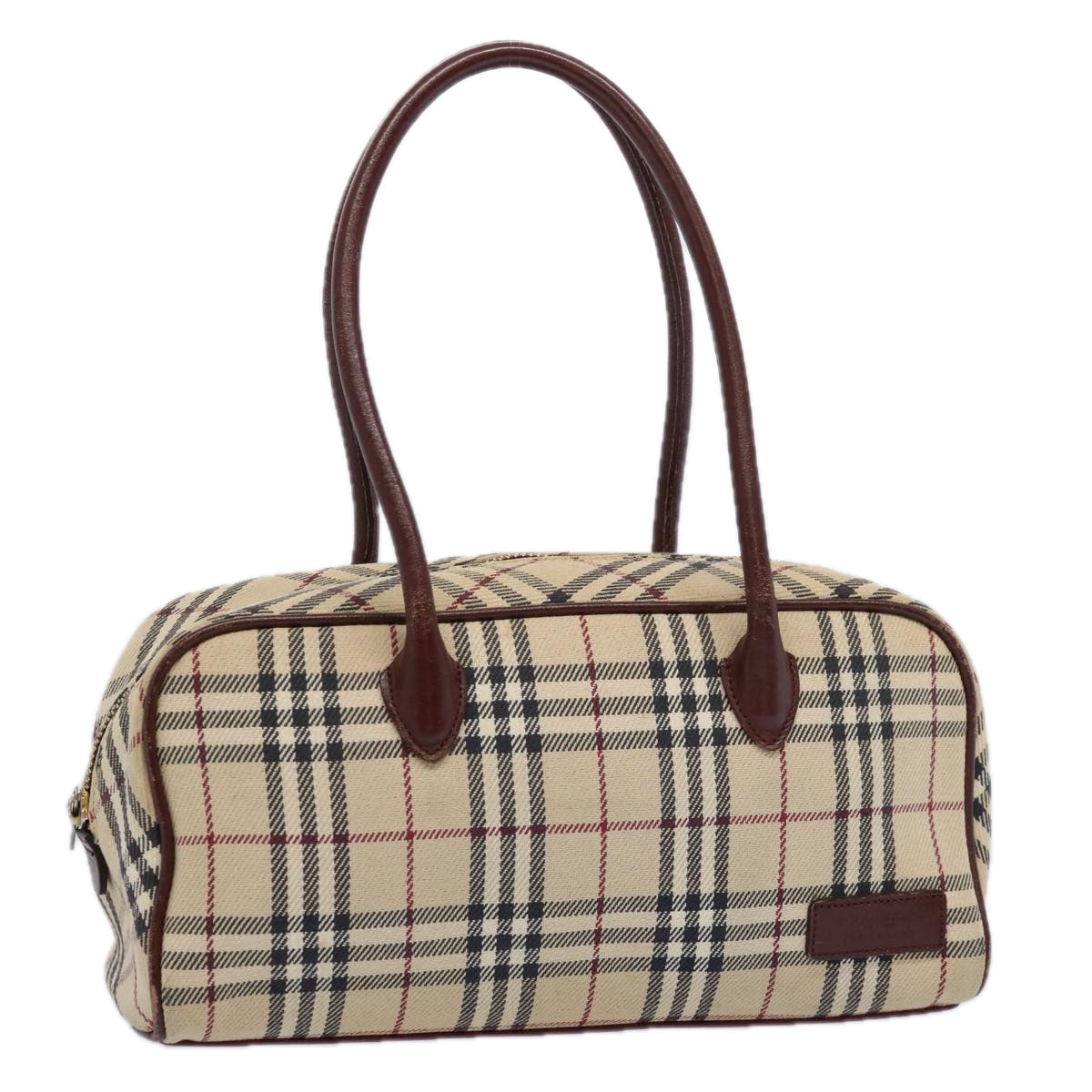 BURBERRY Nova Check Blue Label Hand Bag Canvas Beige Brown Auth uy143