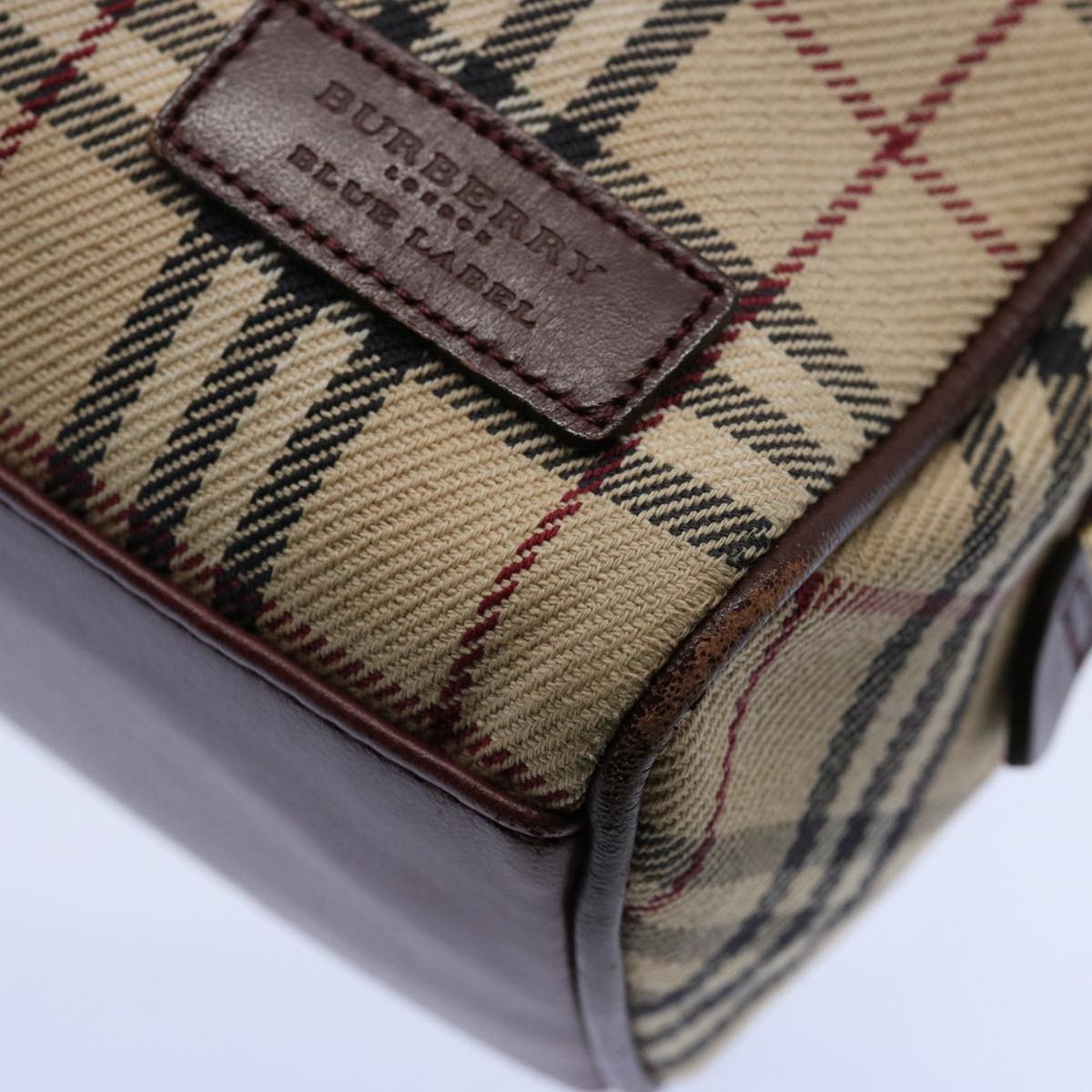 BURBERRY Nova Check Blue Label Hand Bag Canvas Beige Brown Auth uy143