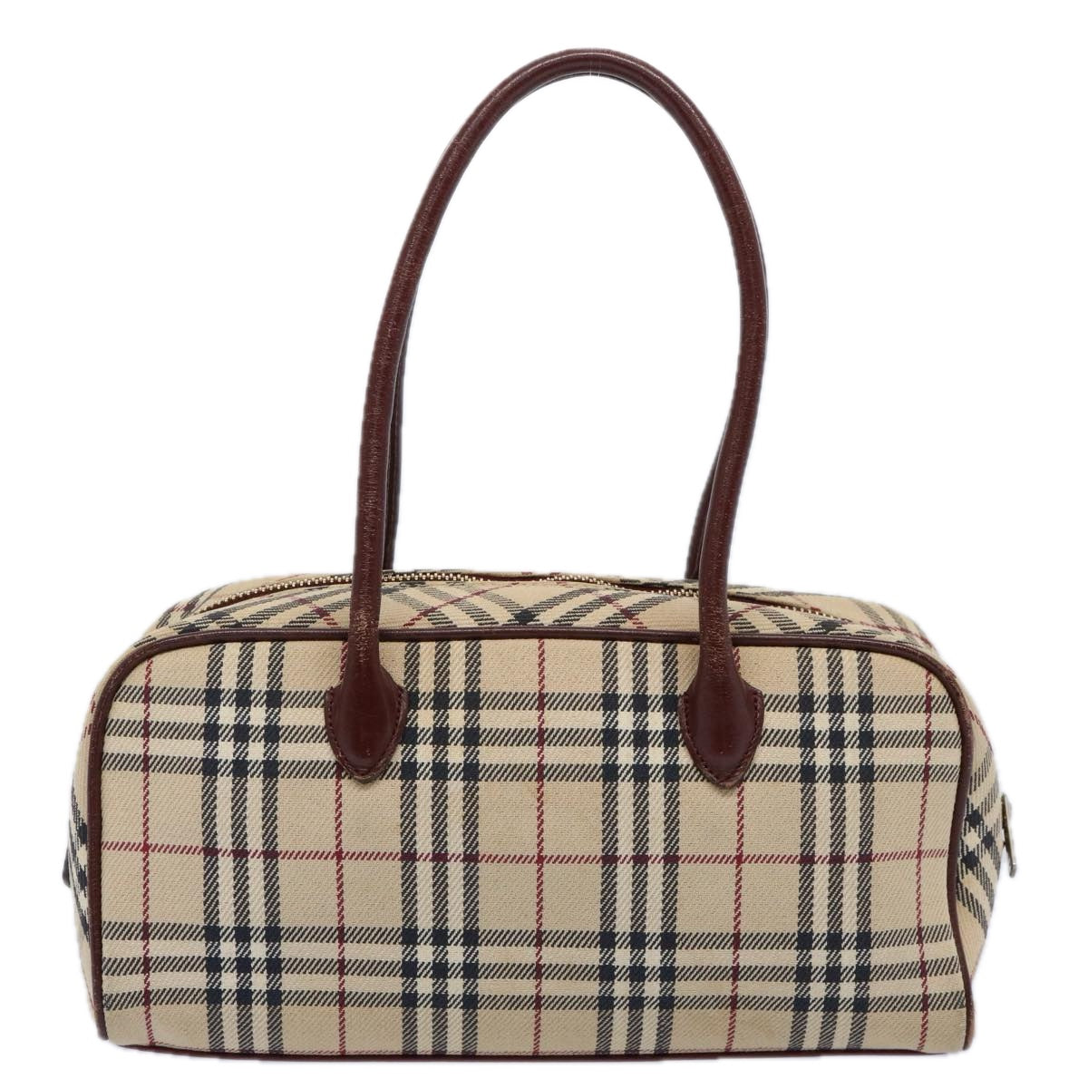 BURBERRY Nova Check Blue Label Hand Bag Canvas Beige Brown Auth uy143