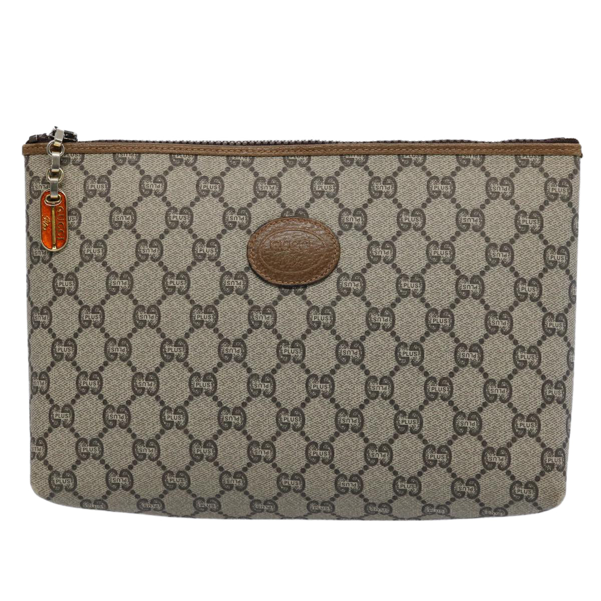 GUCCI GG PLUS Canvas Clutch Bag PVC Beige Auth uy148