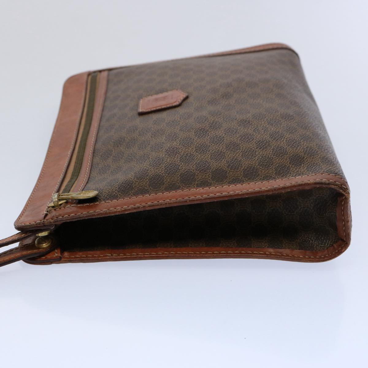 CELINE Macadam Canvas Clutch Bag PVC Leather Brown Auth uy149