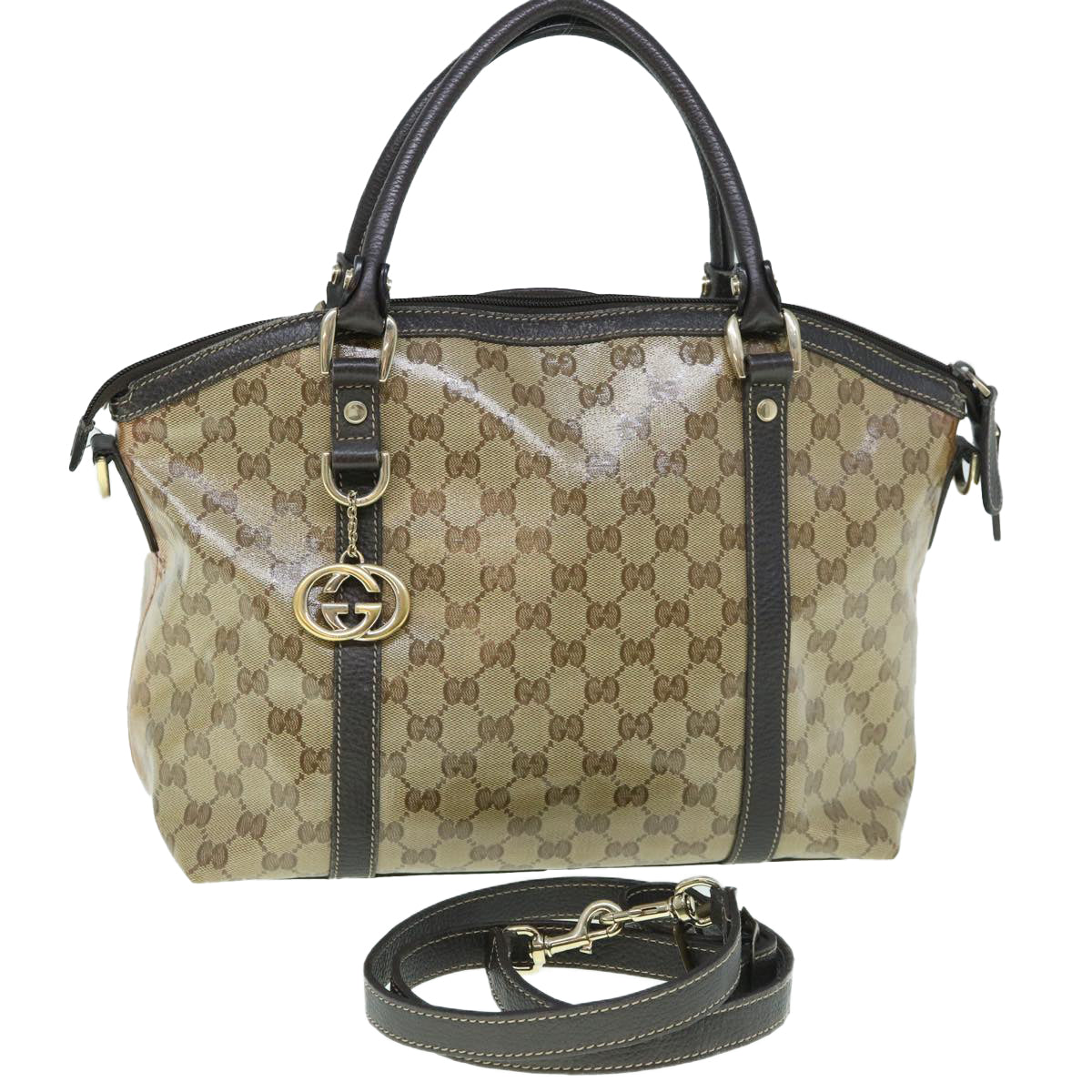 GUCCI GG Crystal Canvas Shoulder Bag Coated Canvas 2way Beige 341503 Auth uy159