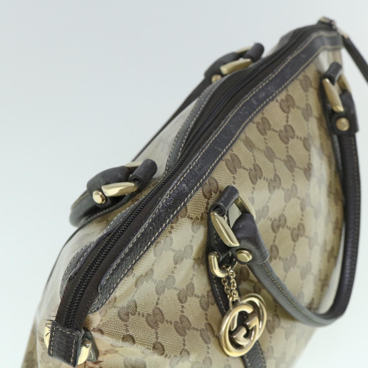 GUCCI GG Crystal Canvas Shoulder Bag Coated Canvas 2way Beige 341503 Auth uy159