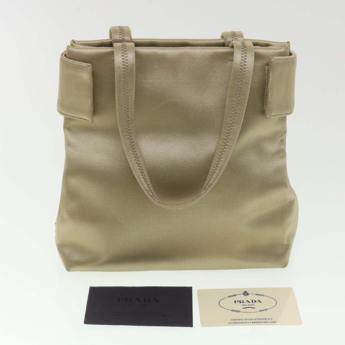 PRADA Hand Bag Satin Beige Auth yb004