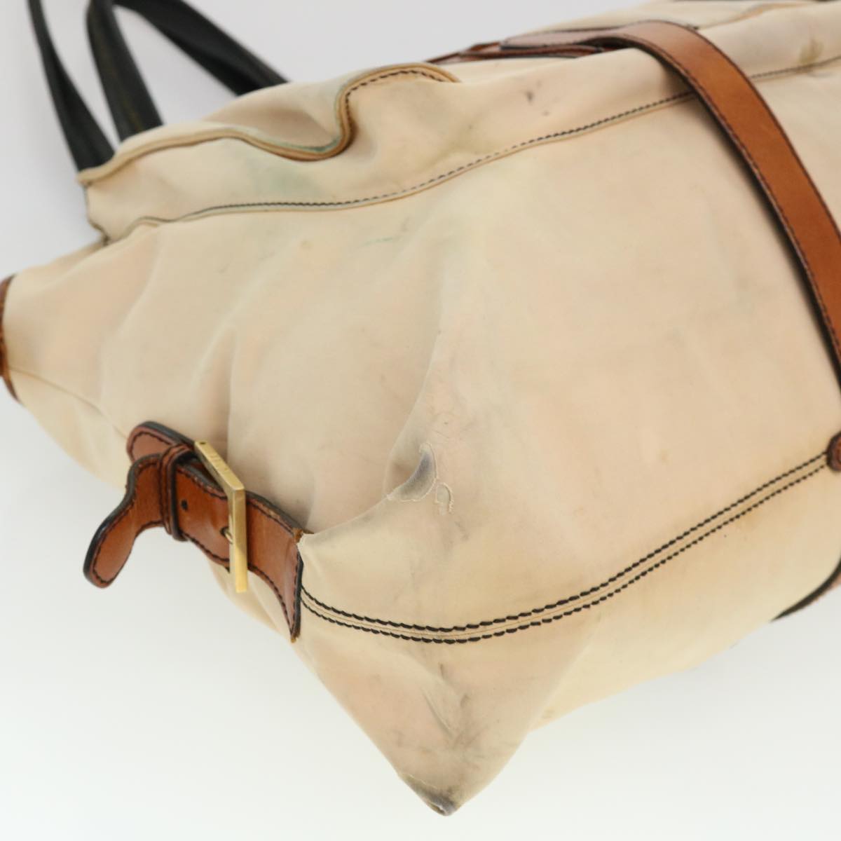 FENDI Shoulder Bag Canvas Beige Auth yb042