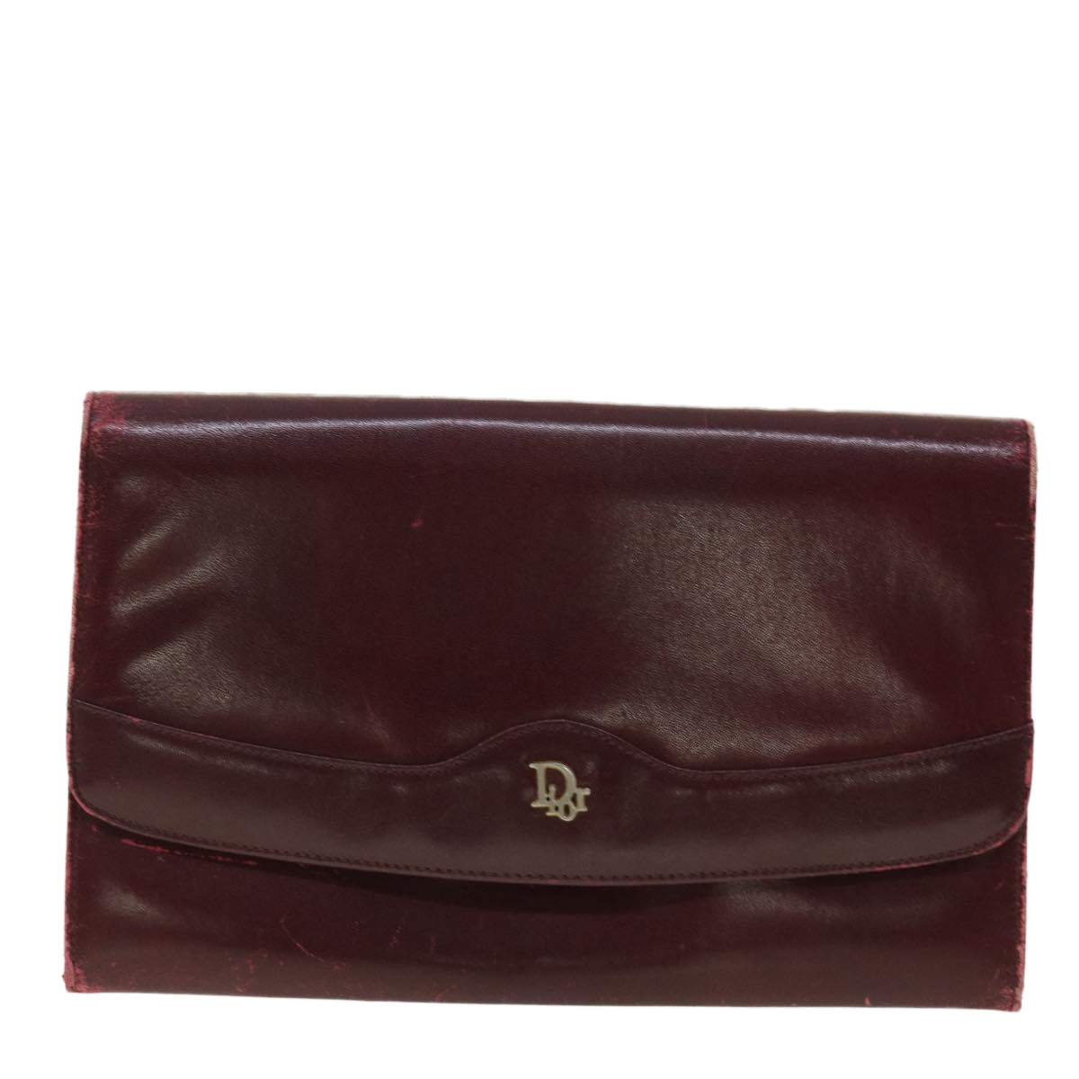 Christian Dior Clutch Bag Leather Red Auth yb071