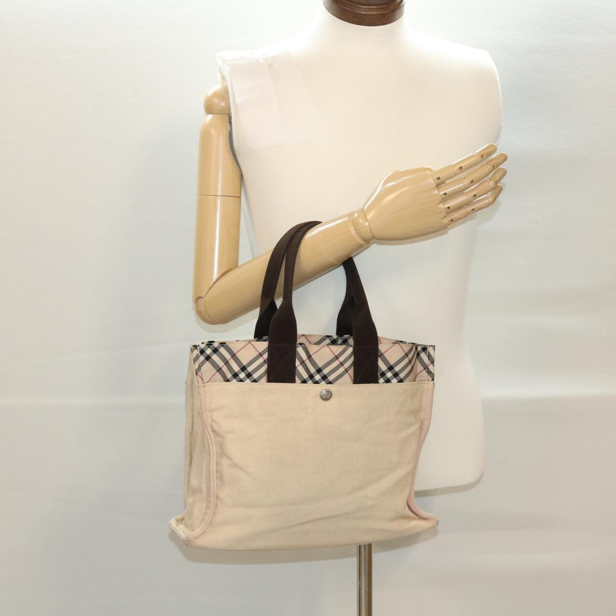 BURBERRY Nova Check Blue Label Tote Bag Canvas Beige Auth yb078