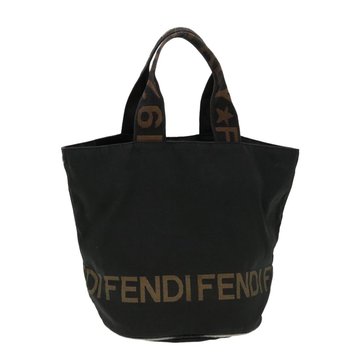 FENDI Hand Bag Nylon Black Brown Auth yb084
