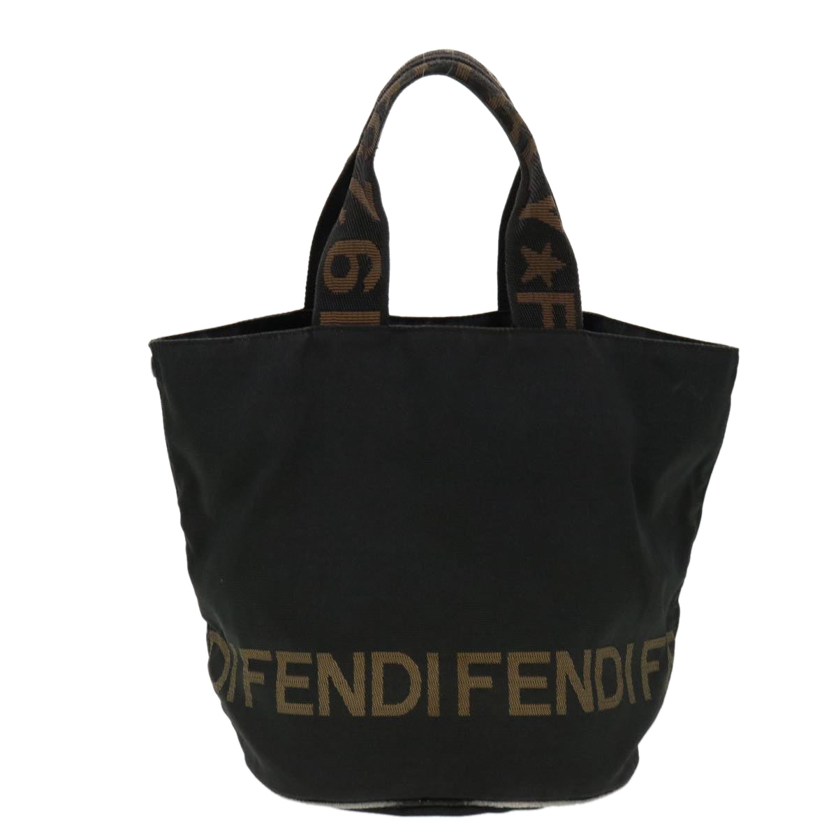 FENDI Hand Bag Nylon Black Brown Auth yb084