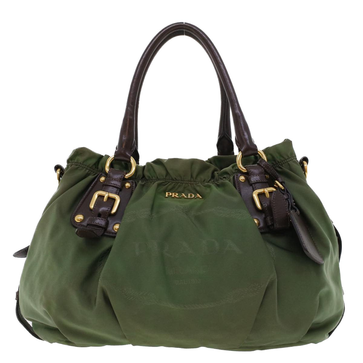 PRADA Hand Bag Nylon 2way Khaki Auth yb108