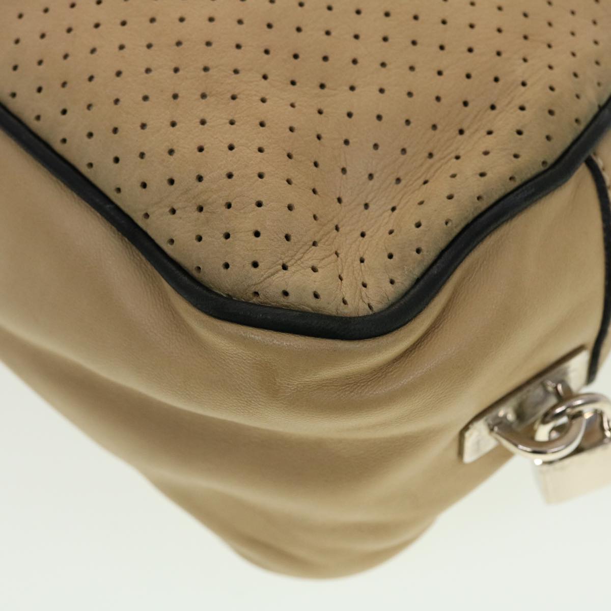 PRADA Hand Bag Leather Beige Auth yb123