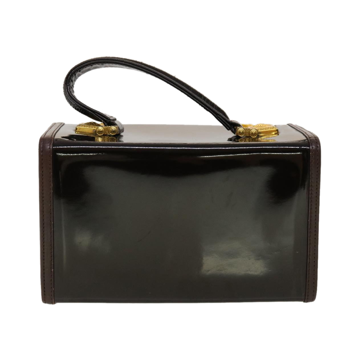 VERSACE Hand Bag Patent leather Brown Auth yb126 - 0