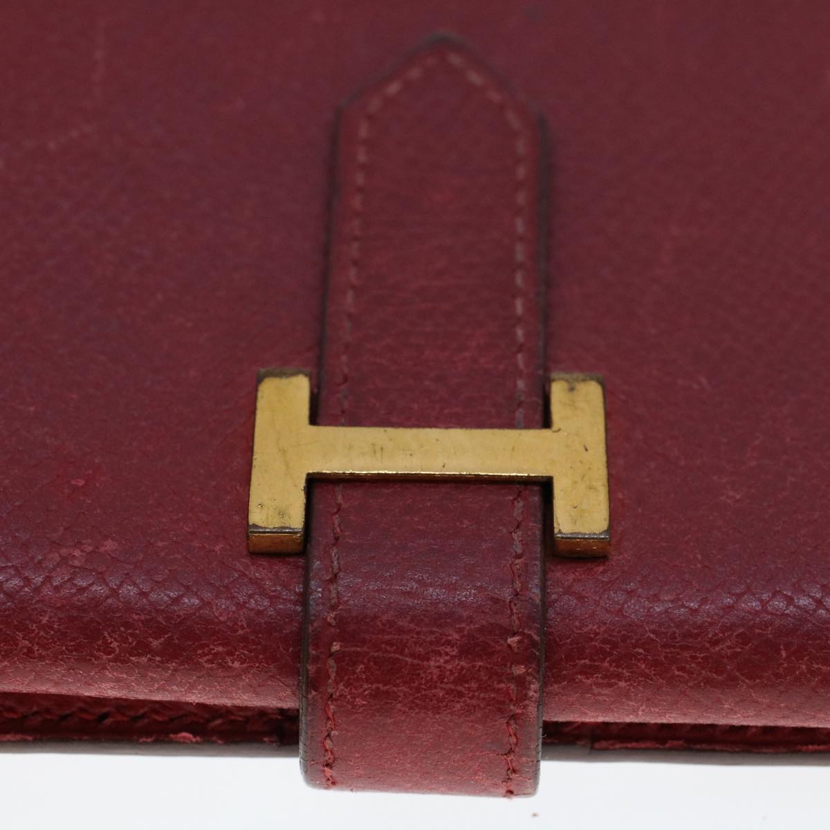 HERMES Bean Wallet Leather Red Auth yb127