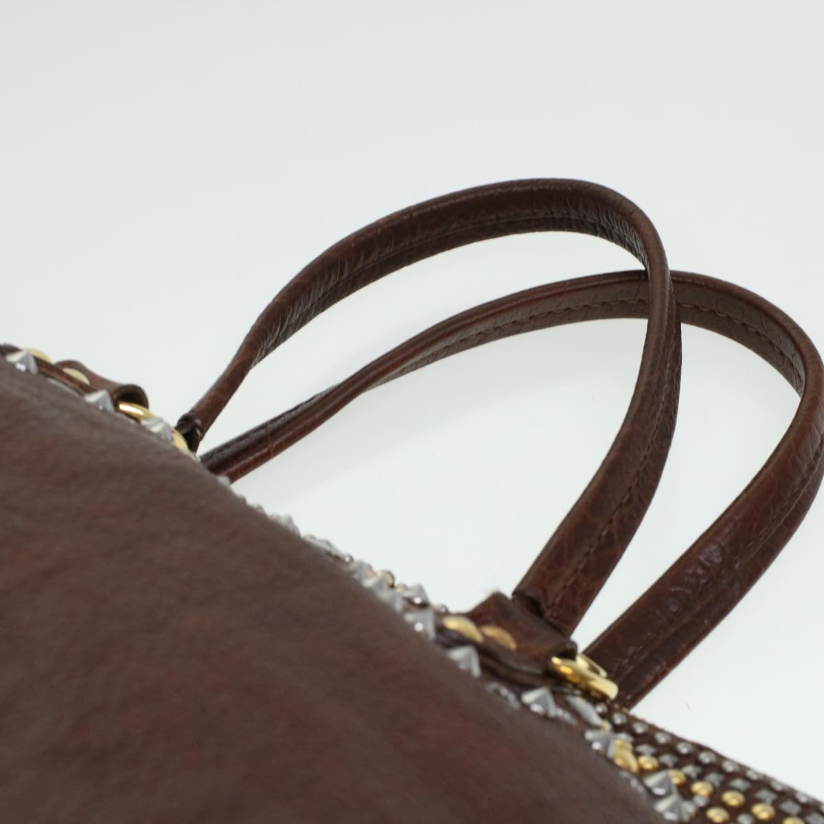 Miu Miu Studs Shoulder Bag Leather Brown Auth yb135