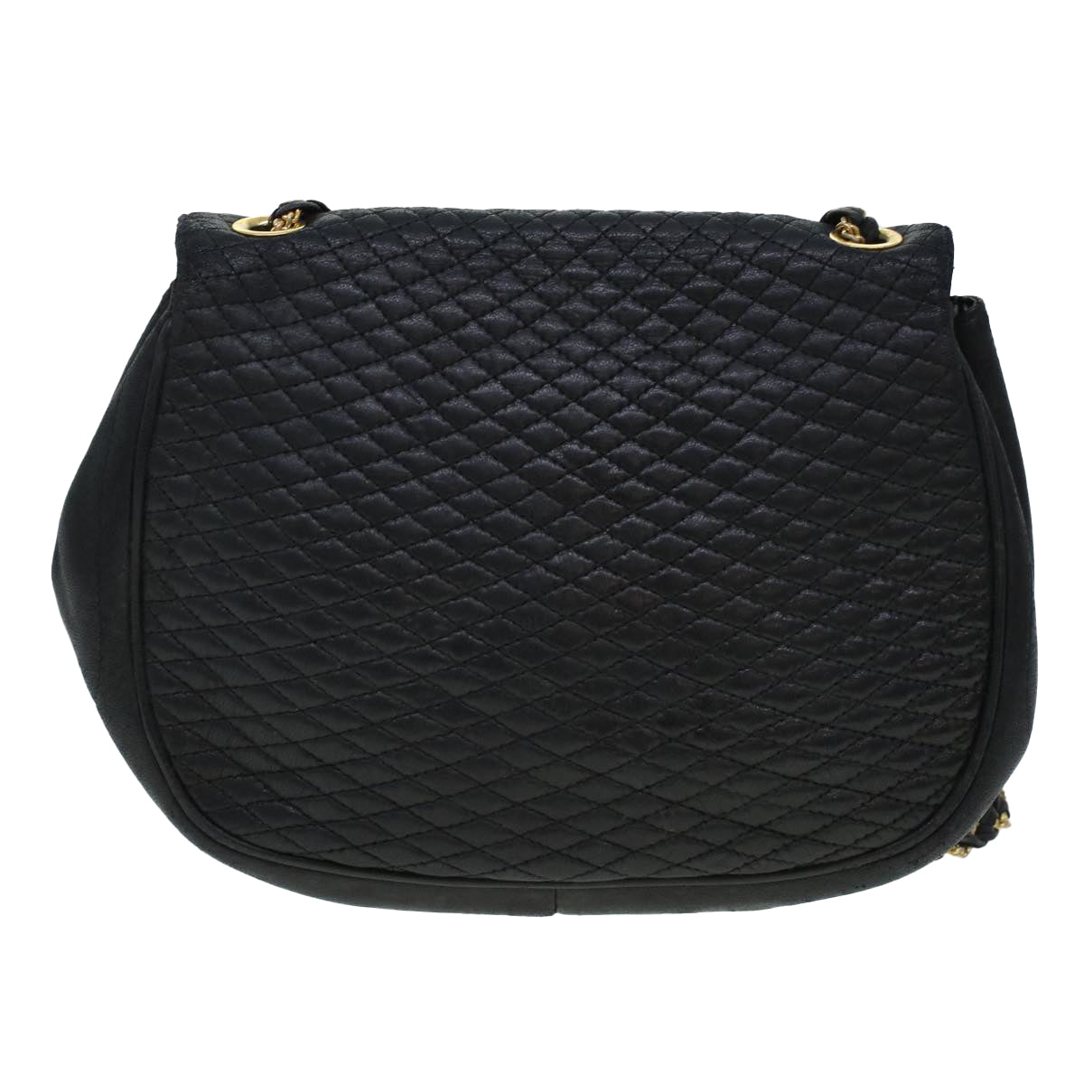 BALLY Quilted Shoulder Bag Leather Black Auth yb136 - 0