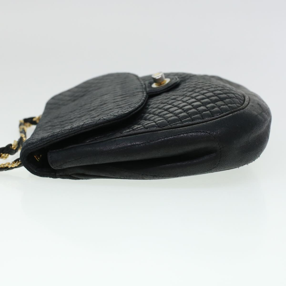 BALLY Quilted Shoulder Bag Leather Black Auth yb136