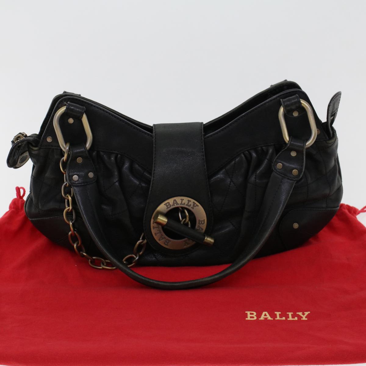 BALLY Shoulder Bag Leather Black Auth yb137