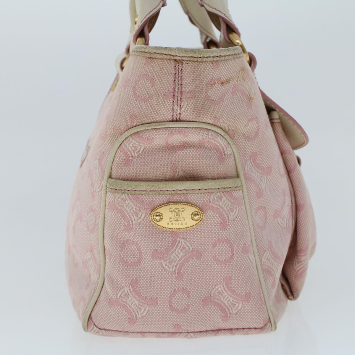 CELINE C Macadam Canvas Hand Bag Leather Pink Auth yb138