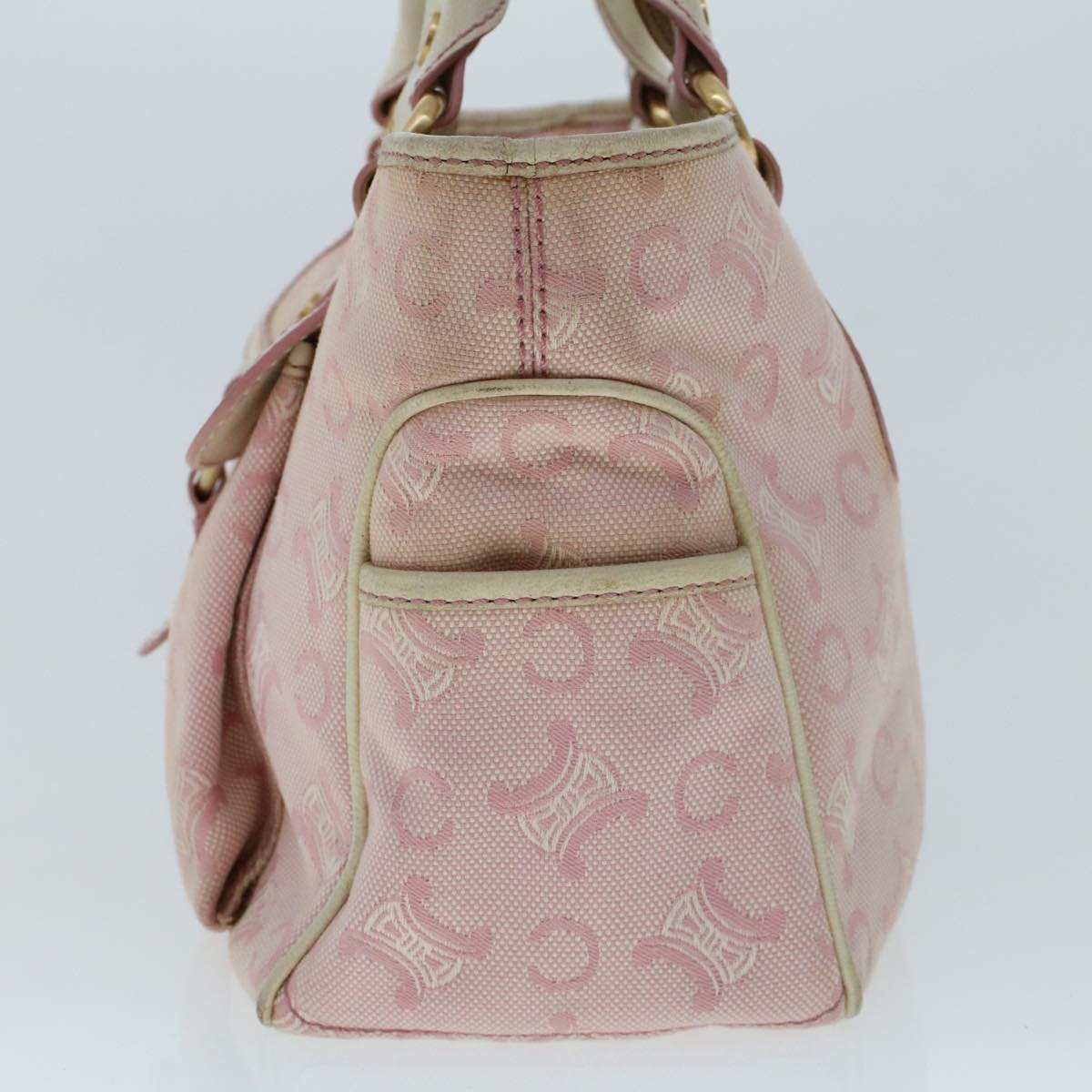 CELINE C Macadam Canvas Hand Bag Leather Pink Auth yb138