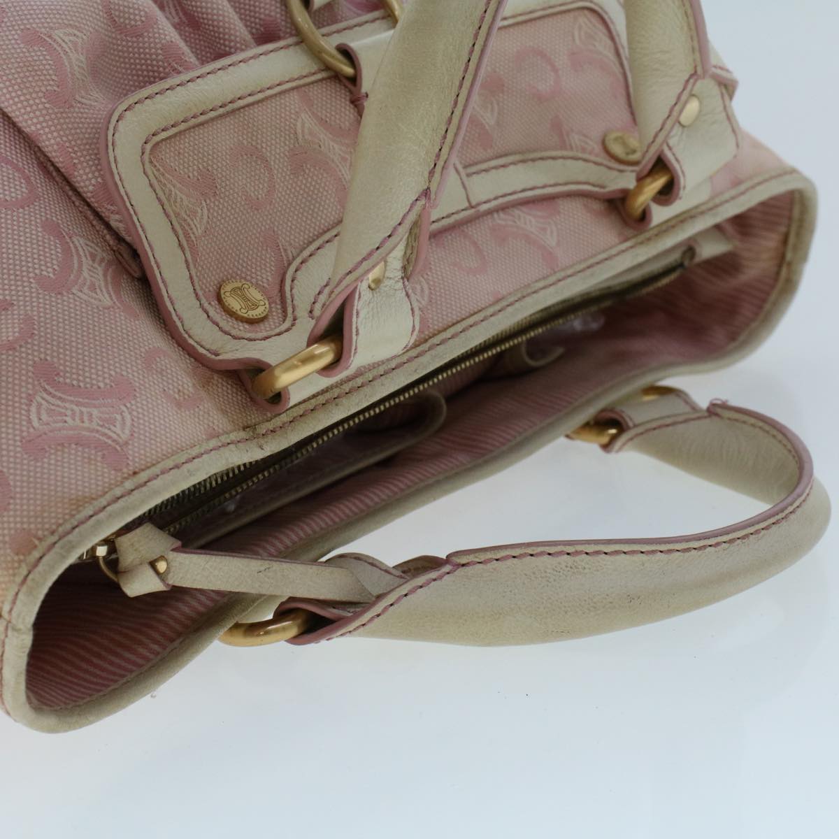 CELINE C Macadam Canvas Hand Bag Leather Pink Auth yb138