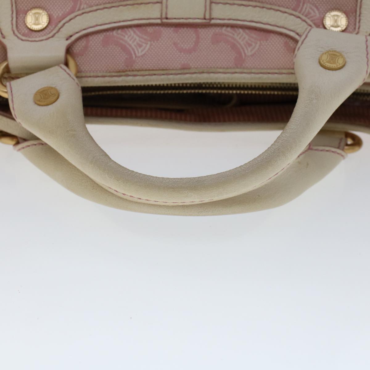 CELINE C Macadam Canvas Hand Bag Leather Pink Auth yb138