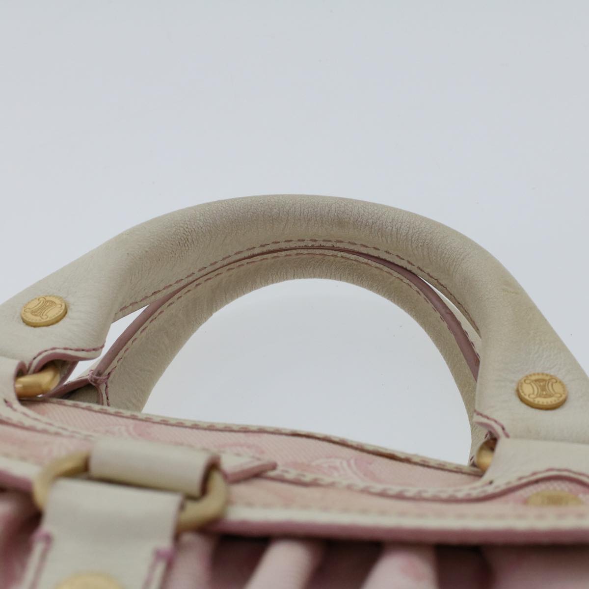 CELINE C Macadam Canvas Hand Bag Leather Pink Auth yb138