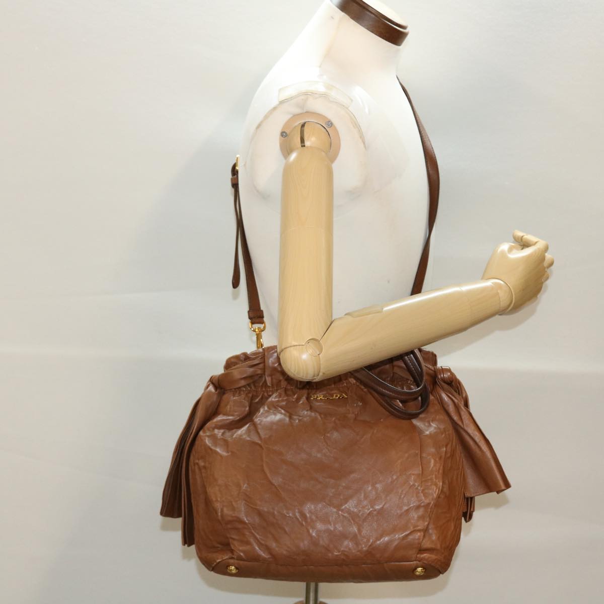 PRADA Hand Bag Leather 2way Shoulder Bag Brown Auth yb143