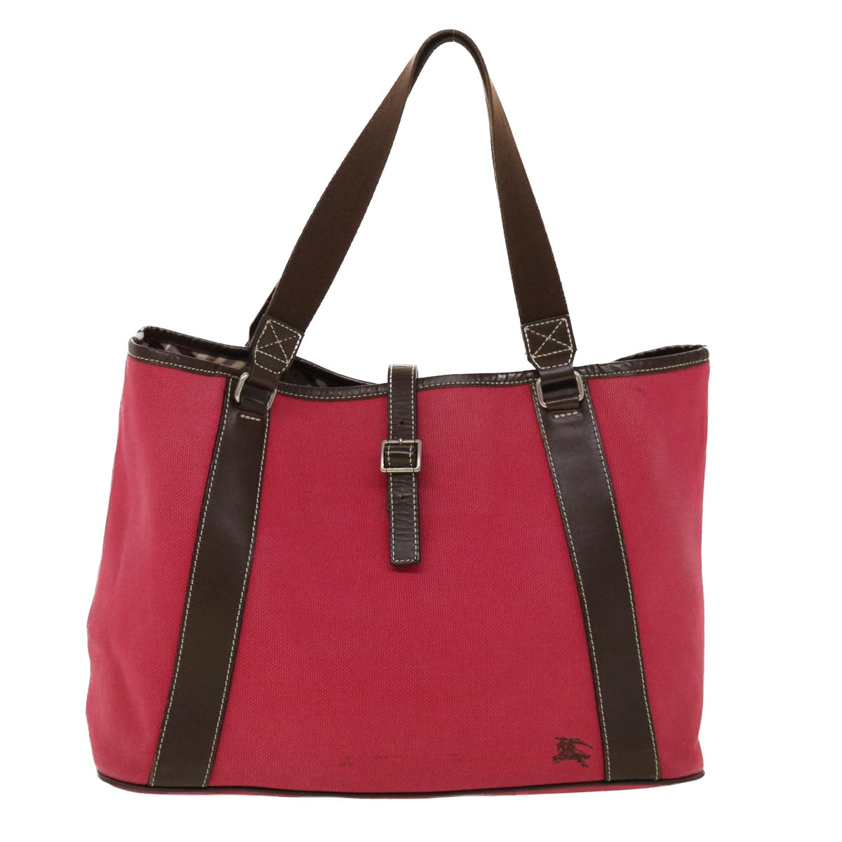 BURBERRY Shoulder Bag Canvas Leather Red Auth yb149