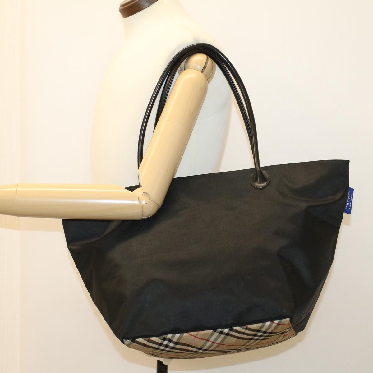 BURBERRY Blue Label Tote Bag Nylon Black Auth yb151