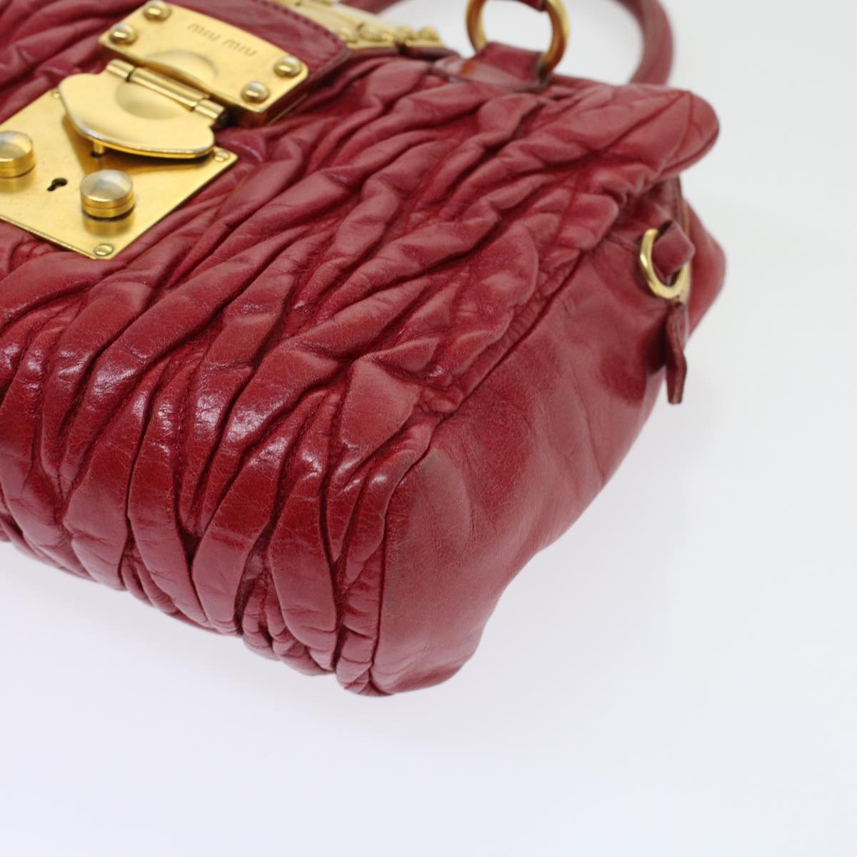 Miu Miu Materasse Hand Bag Leather 2way Red Auth yb158