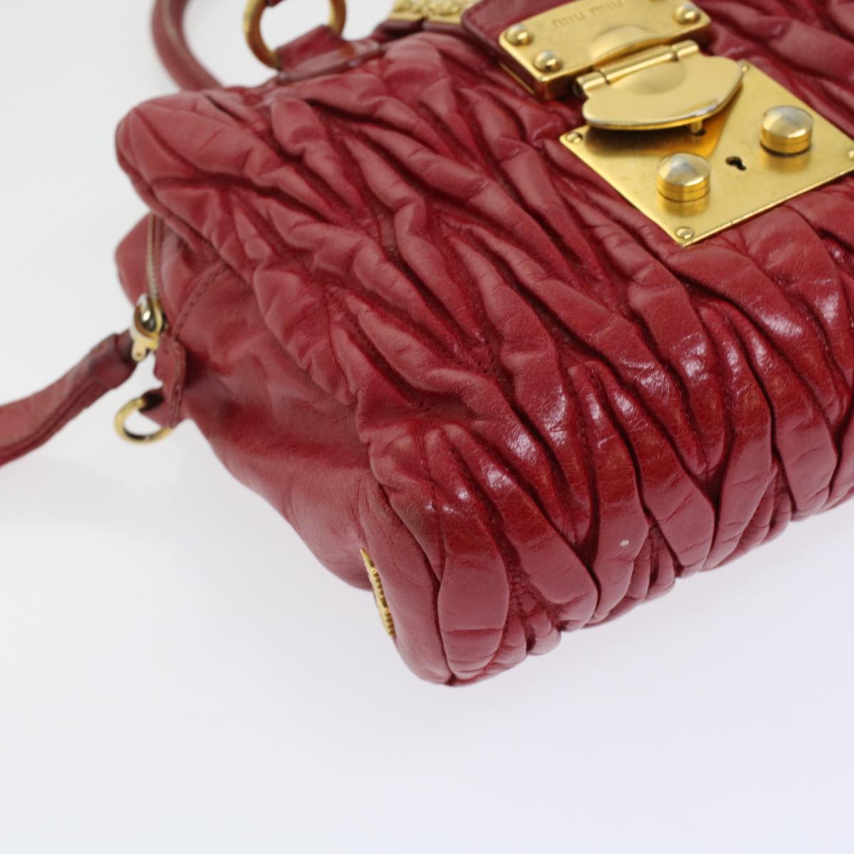 Miu Miu Materasse Hand Bag Leather 2way Red Auth yb158