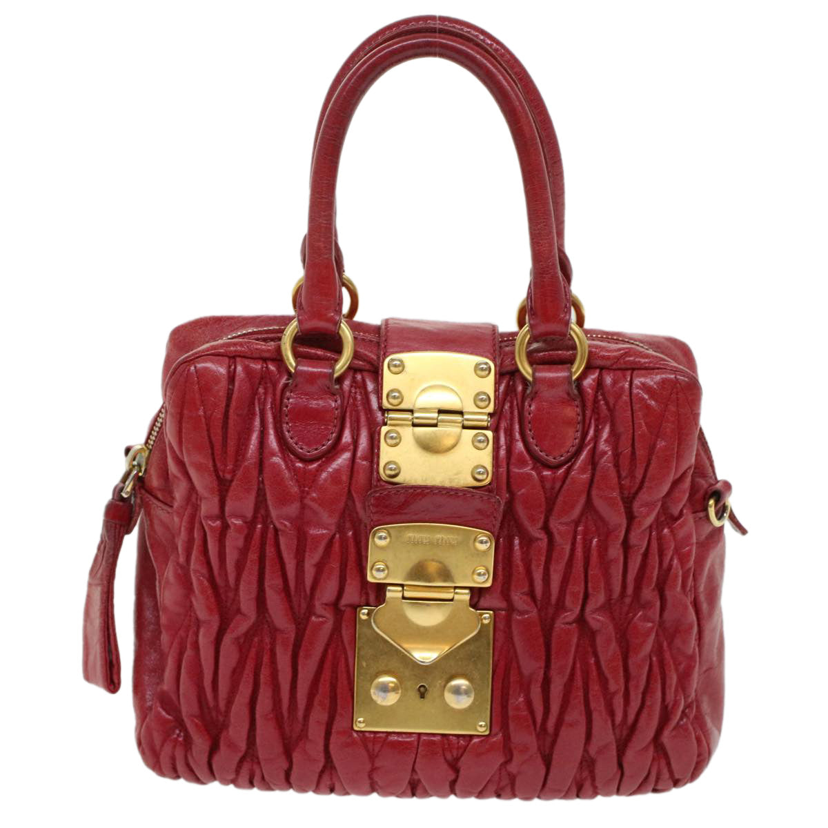 Miu Miu Materasse Hand Bag Leather 2way Red Auth yb158