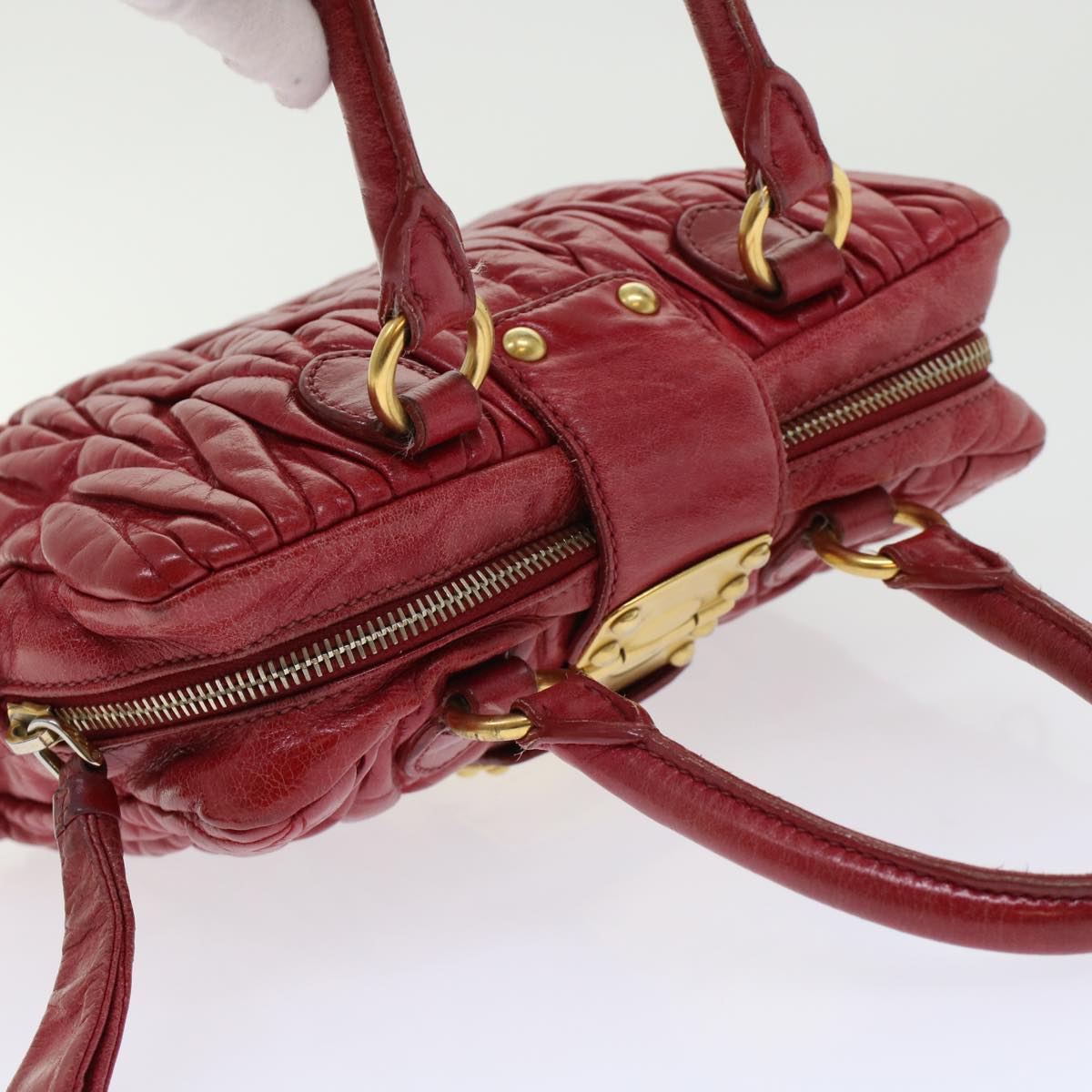 Miu Miu Materasse Hand Bag Leather 2way Red Auth yb158