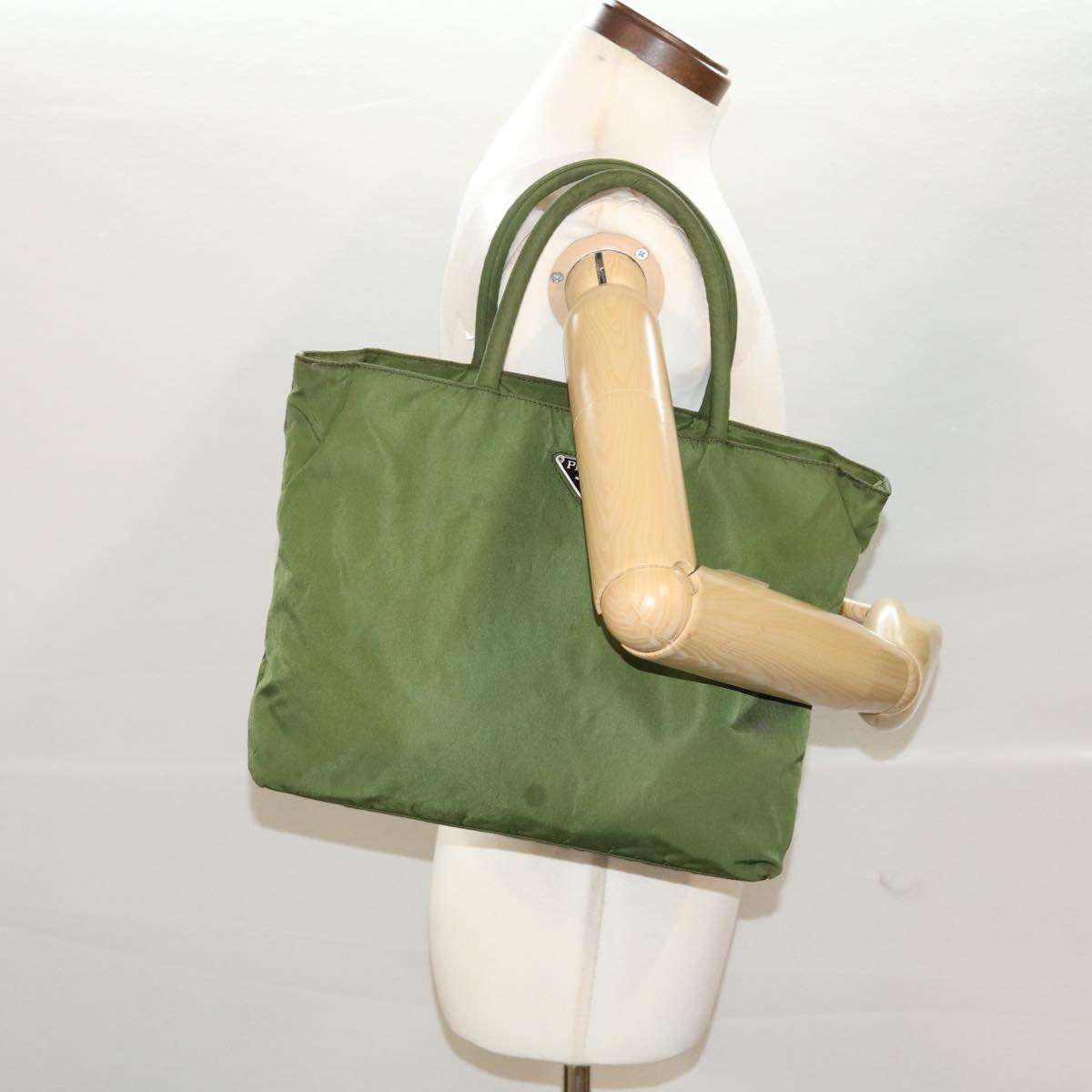 PRADA Hand Bag Nylon Green Auth yb170