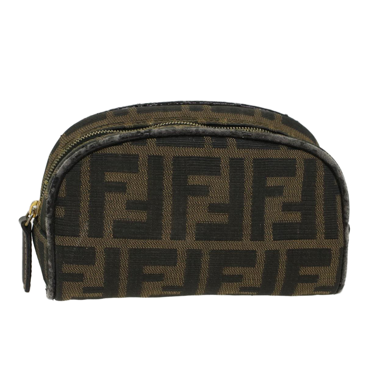 FENDI Zucca Canvas Pouch Black Brown Auth yb178