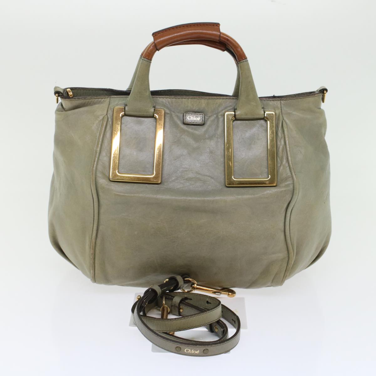 Chloe Etel Hand Bag Leather 2way Gray 03-11-50 Auth yb181