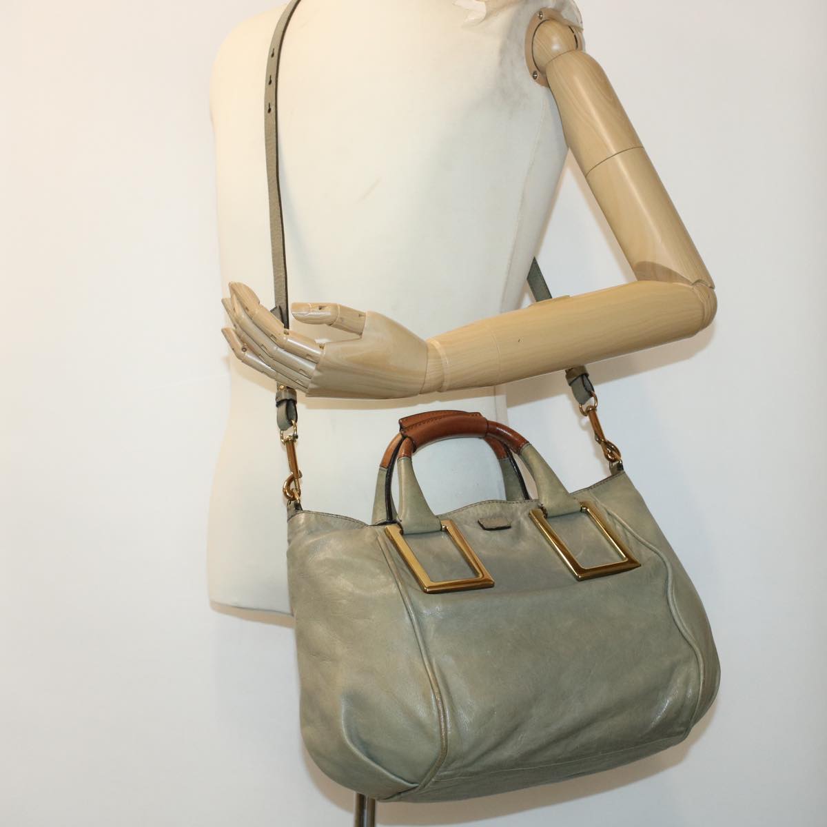 Chloe Etel Hand Bag Leather 2way Gray 03-11-50 Auth yb181