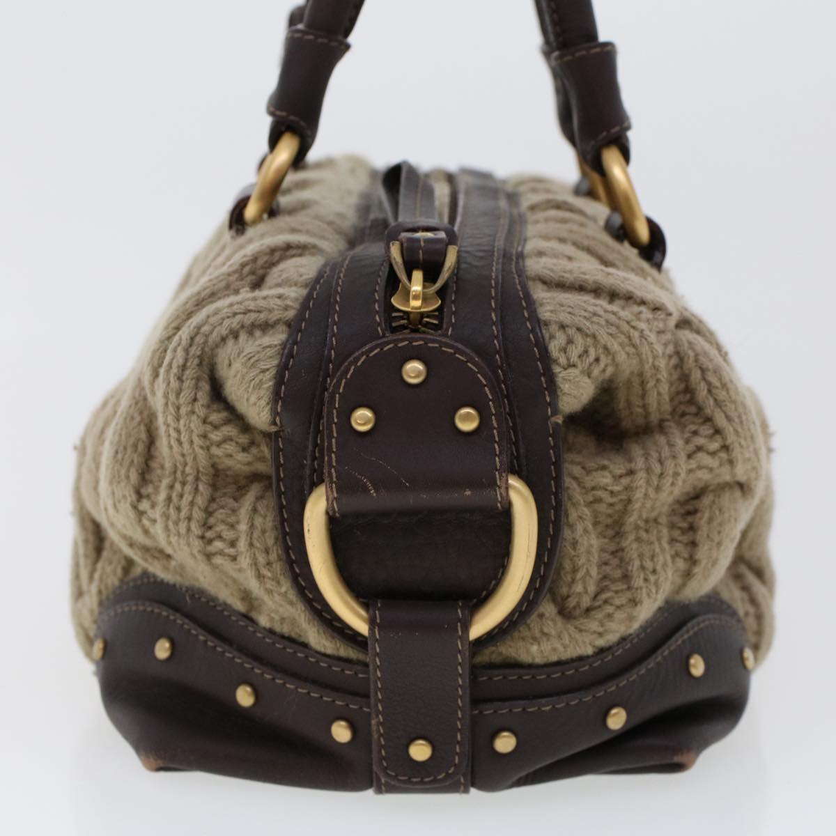 BALLY Hand Bag Wool Leather Brown Auth yb183
