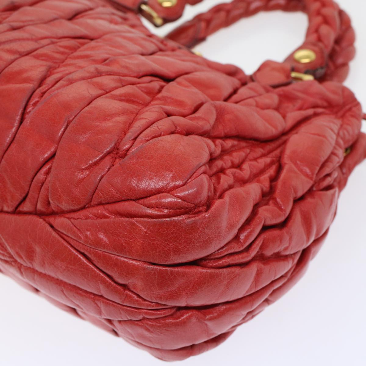 Miu Miu Materasse Hand Bag Leather 2way Shoulder Bag Red Auth yb184