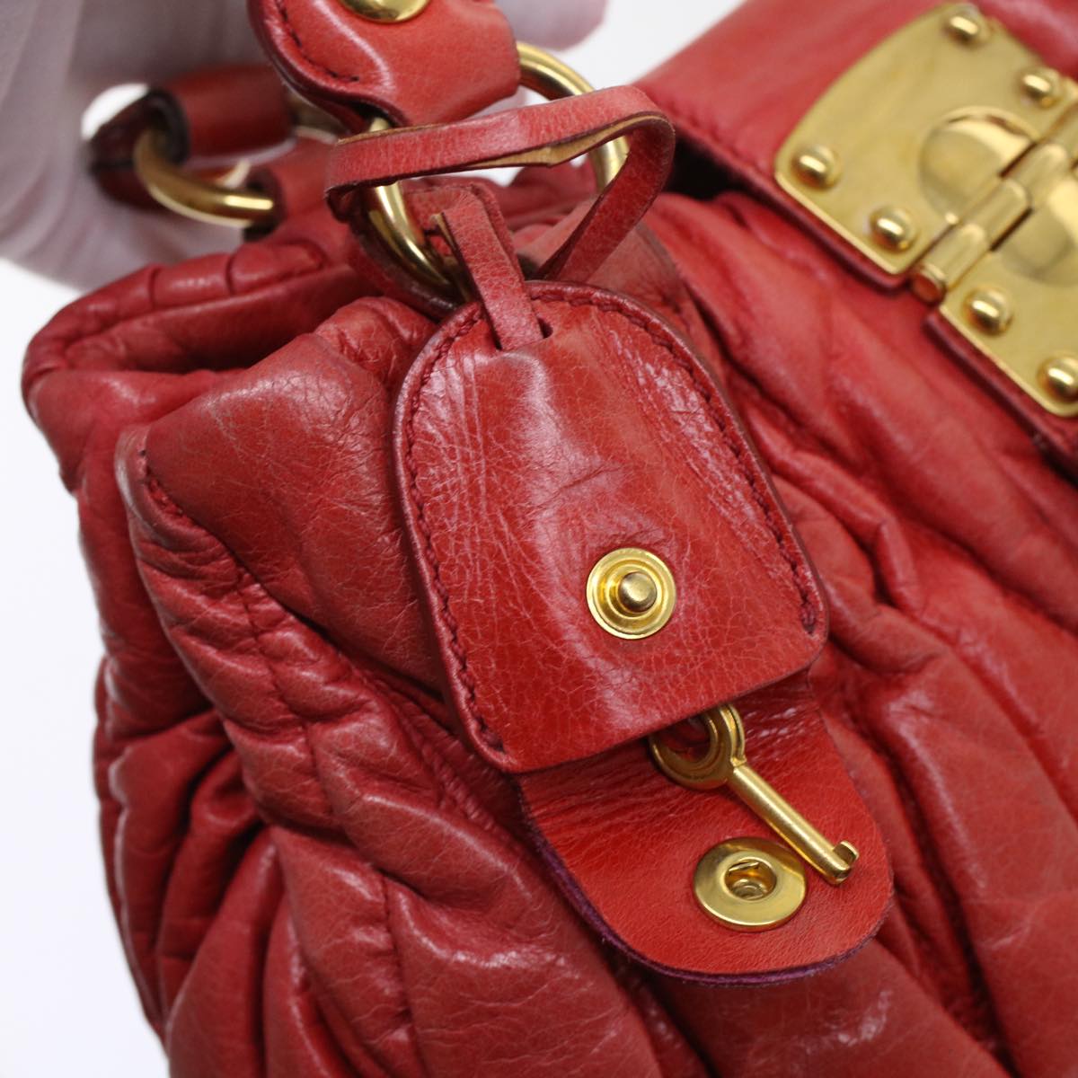 Miu Miu Materasse Hand Bag Leather 2way Shoulder Bag Red Auth yb184