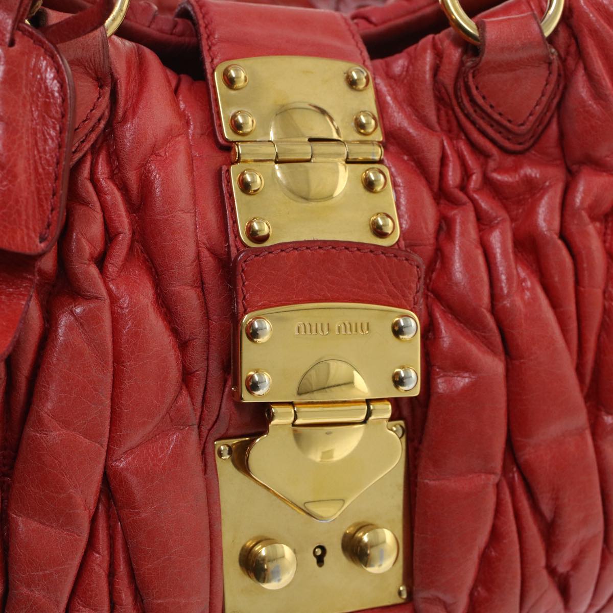 Miu Miu Materasse Hand Bag Leather 2way Shoulder Bag Red Auth yb184