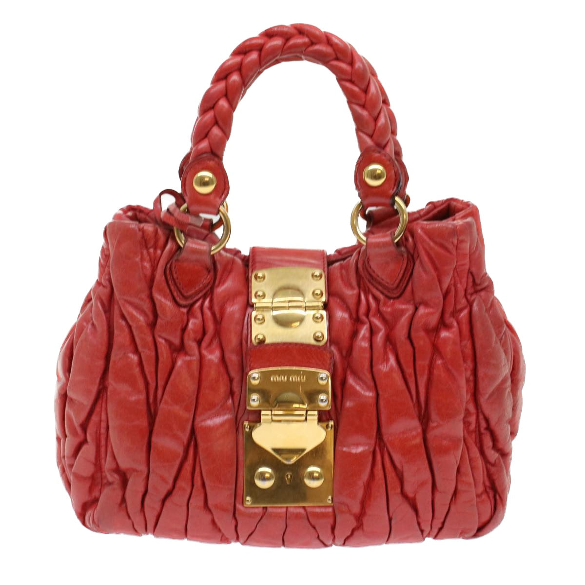 Miu Miu Materasse Hand Bag Leather 2way Shoulder Bag Red Auth yb184
