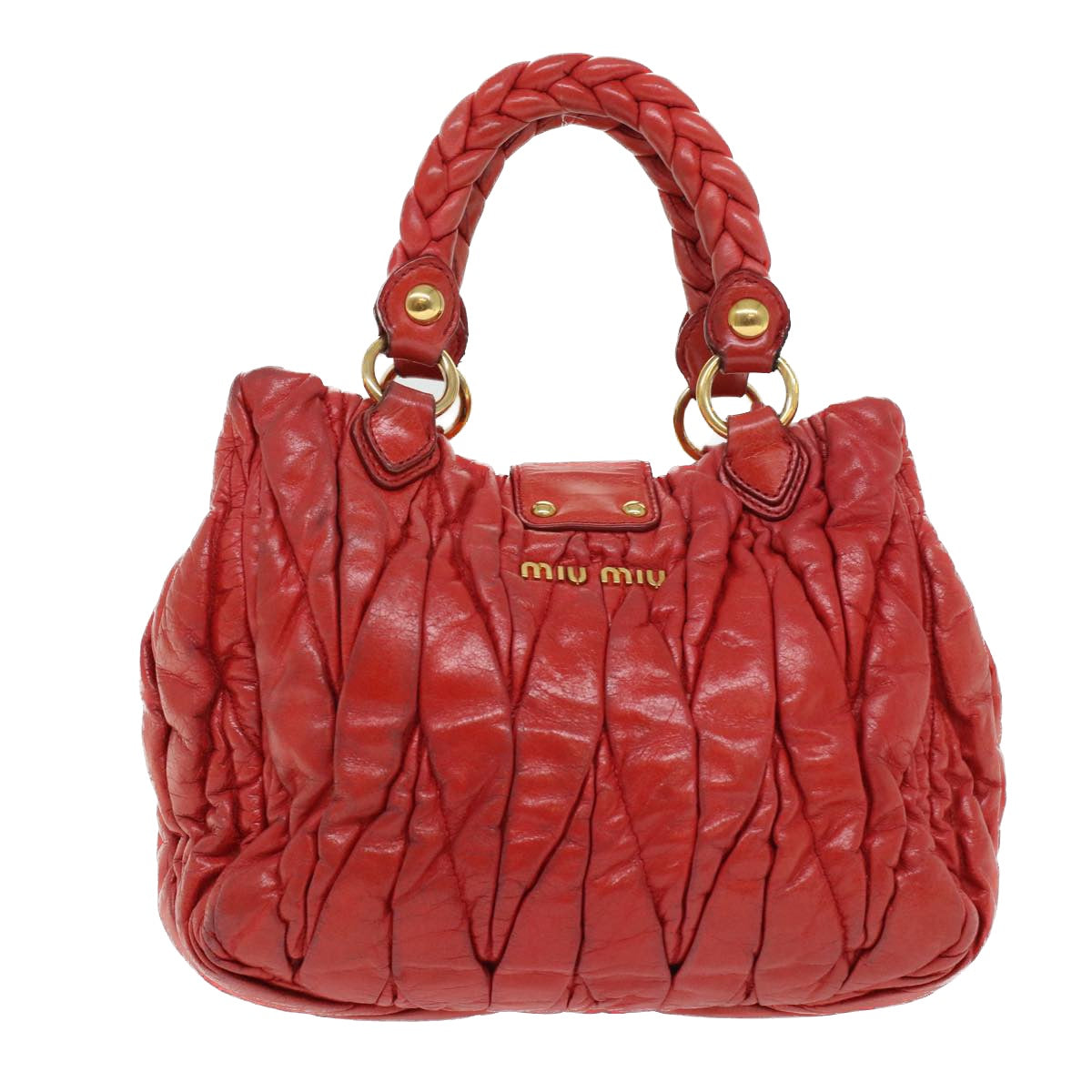 Miu Miu Materasse Hand Bag Leather 2way Shoulder Bag Red Auth yb184 - 0