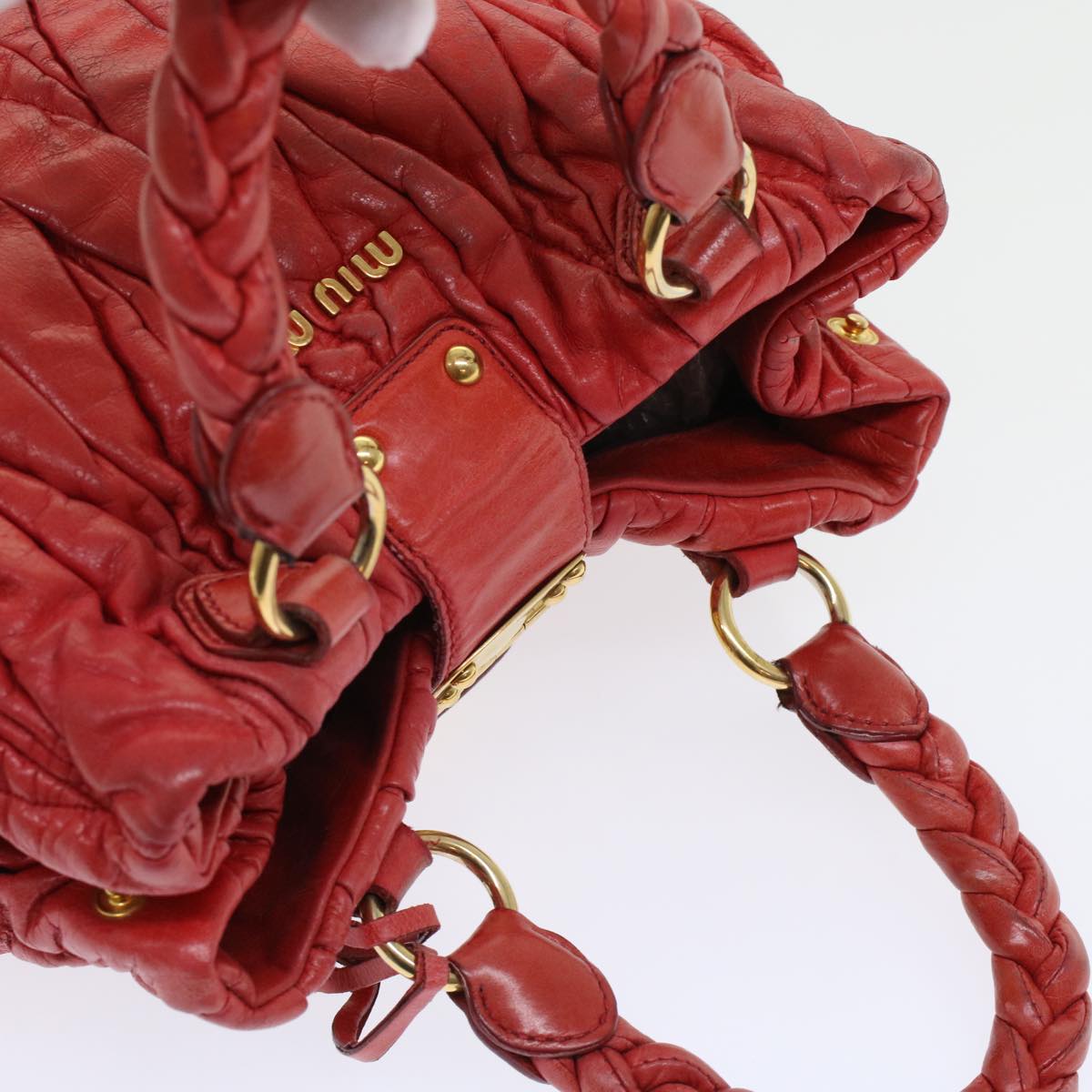 Miu Miu Materasse Hand Bag Leather 2way Shoulder Bag Red Auth yb184