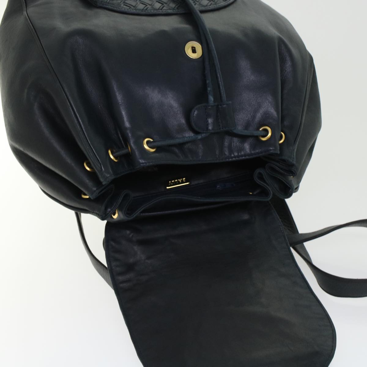 BALLY Backpack Leather Black Auth yb188