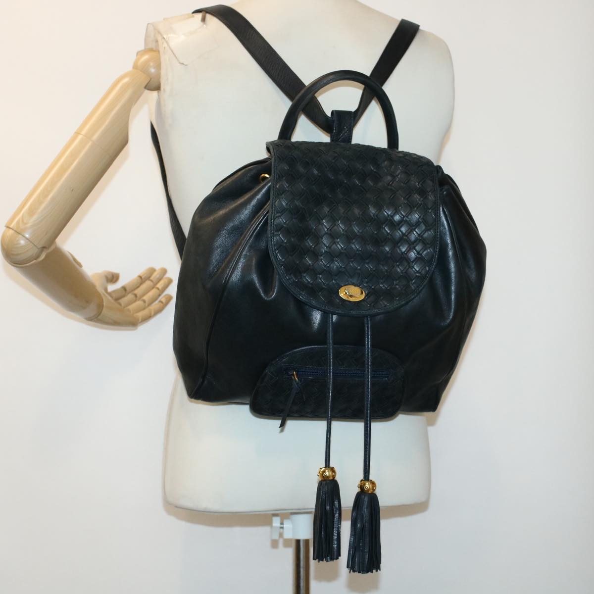 BALLY Backpack Leather Black Auth yb188