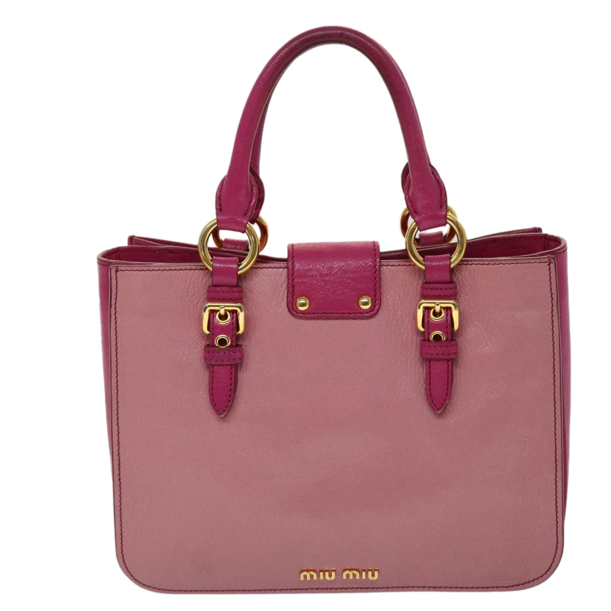 Miu Miu Madras Hand Bag Leather 2way Pink Auth yb202 - 0