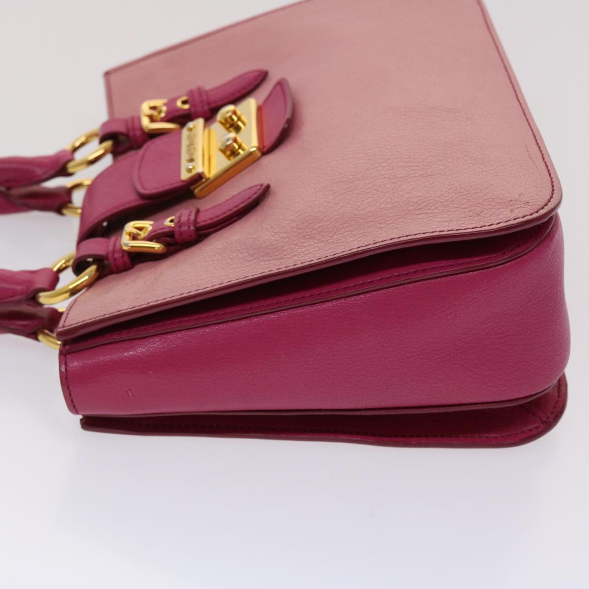 Miu Miu Madras Hand Bag Leather 2way Pink Auth yb202